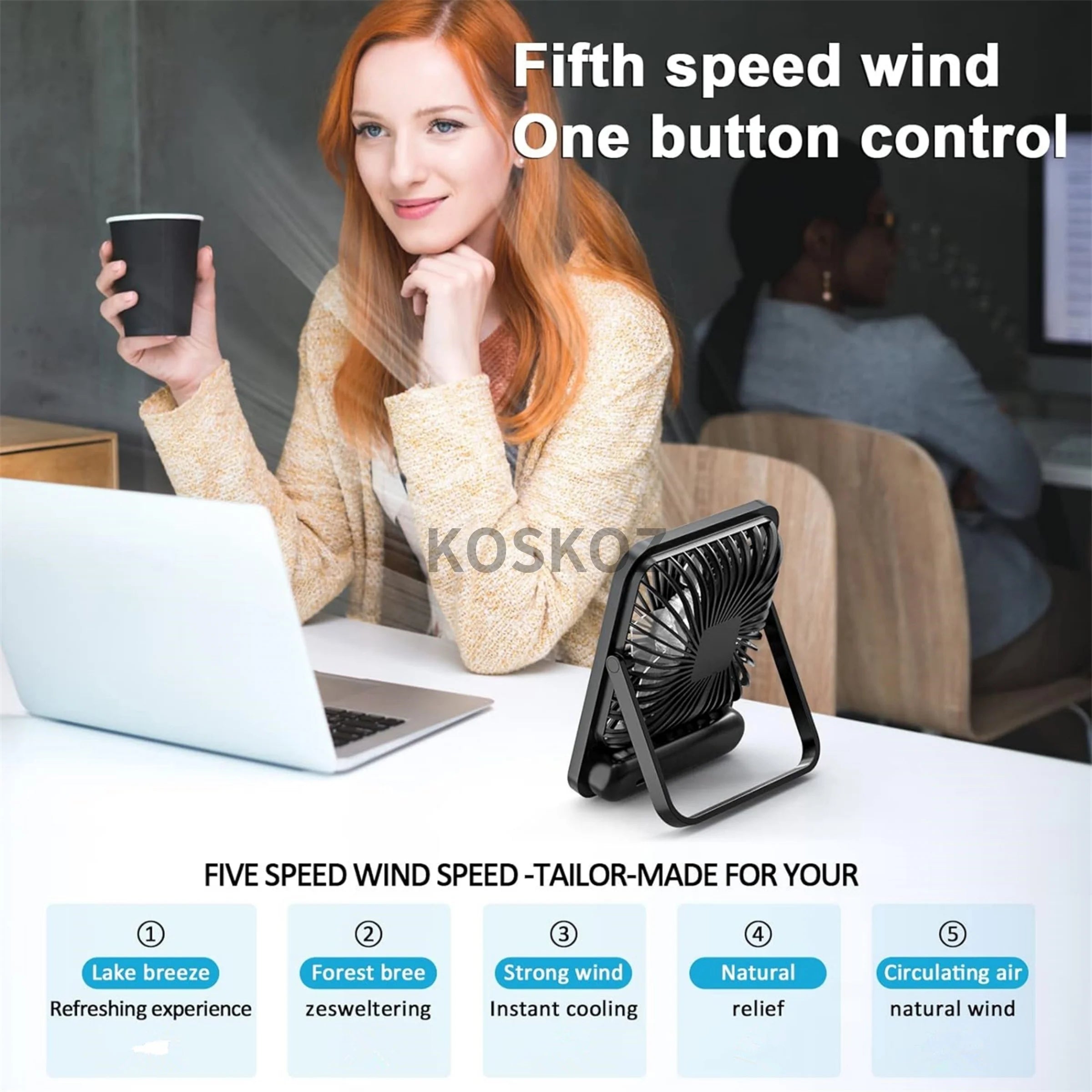 Doodad Co. Rechargeable Desk Fan — Quiet, Tilt-Adjustable, USB Portable
