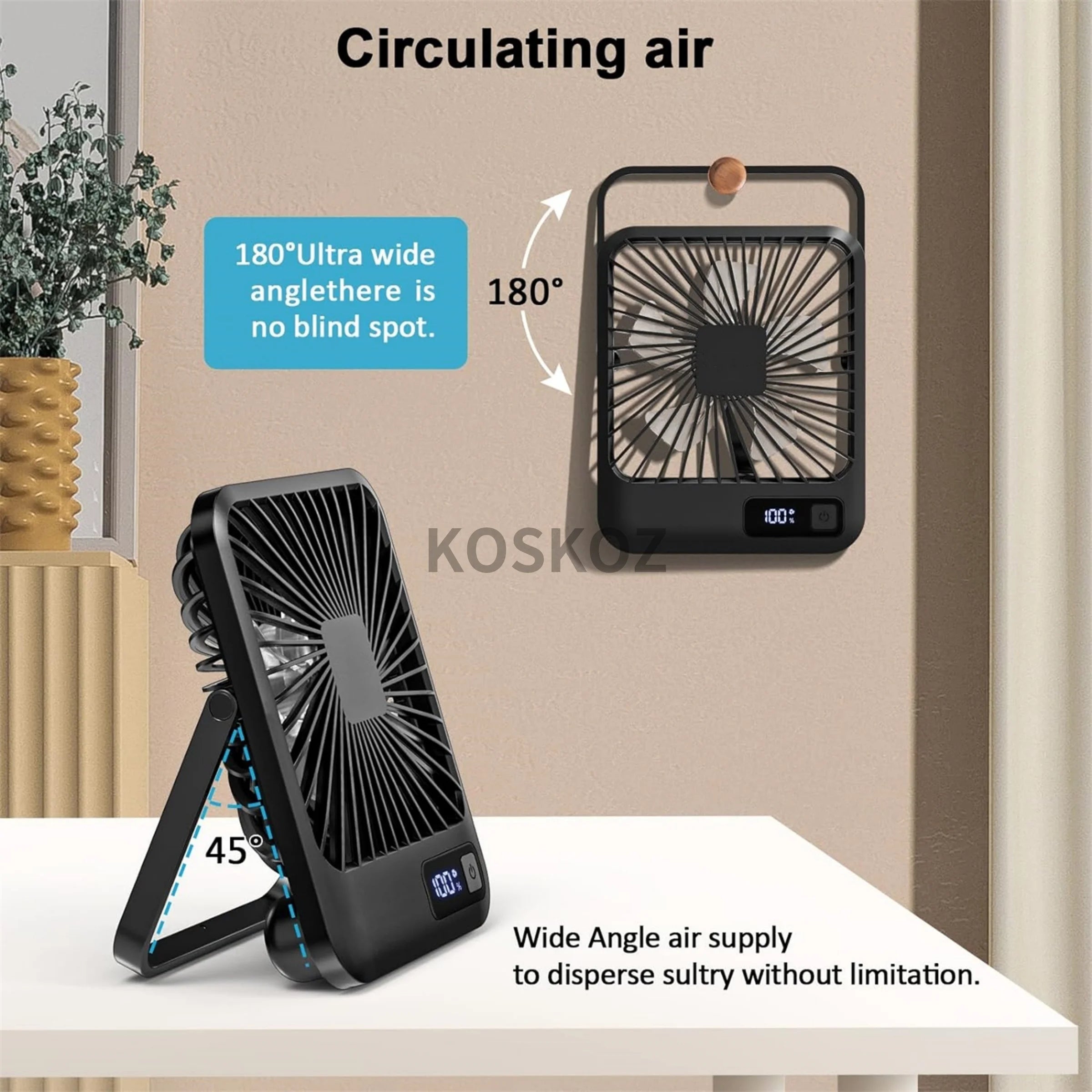 Doodad Co. Rechargeable Desk Fan — Quiet, Tilt-Adjustable, USB Portable