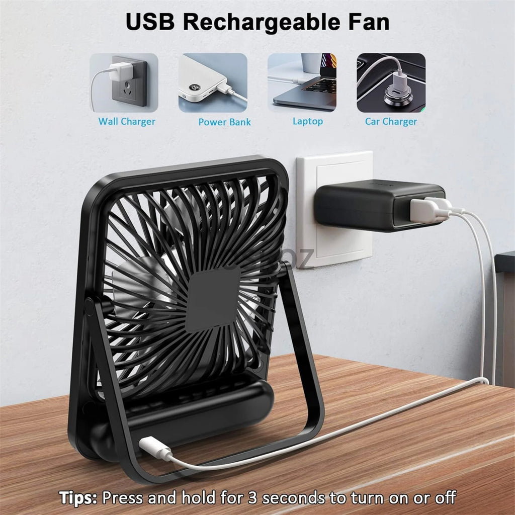 Doodad Co. Rechargeable Desk Fan — Quiet, Tilt-Adjustable, USB Portable
