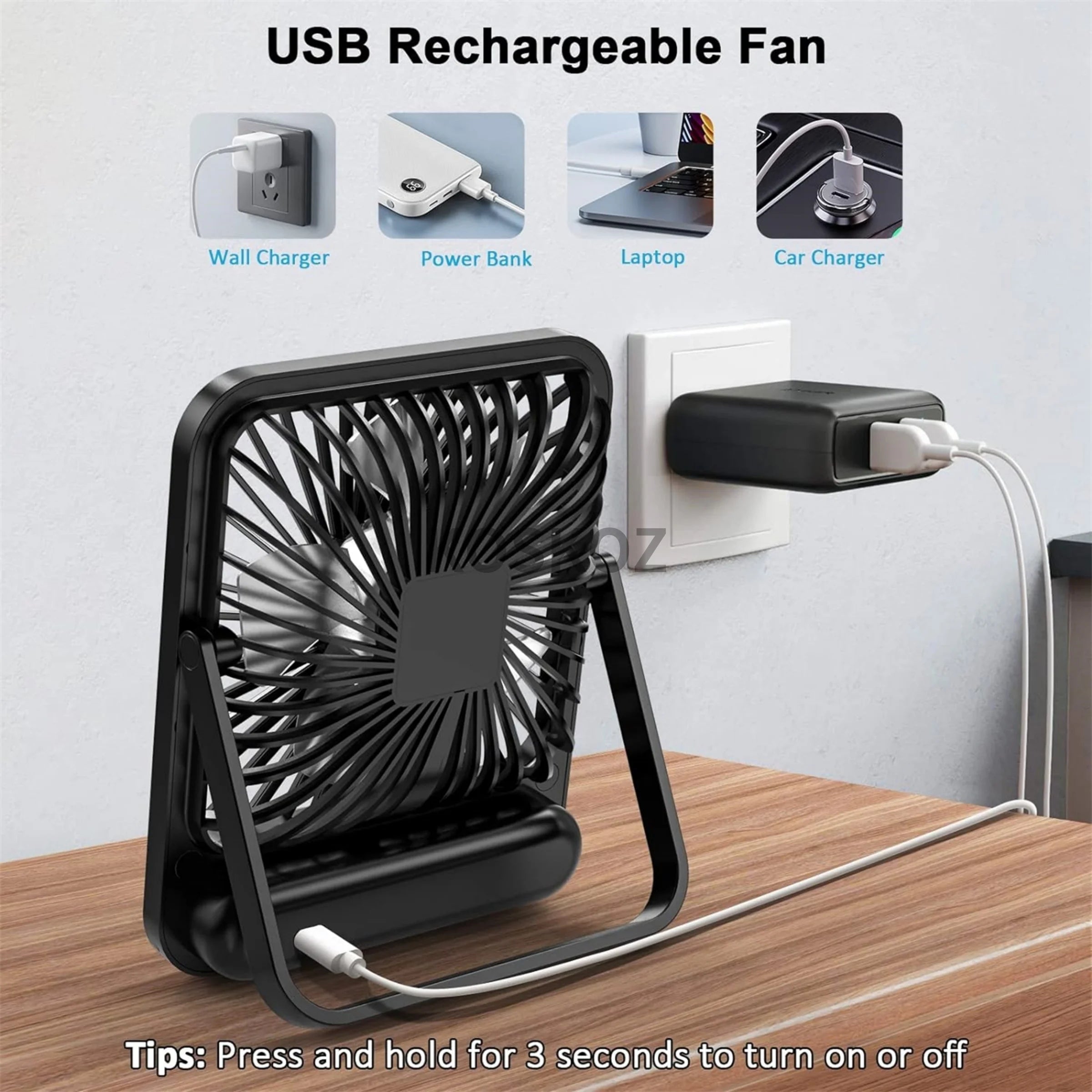 Doodad Co. Rechargeable Desk Fan — Quiet, Tilt-Adjustable, USB Portable