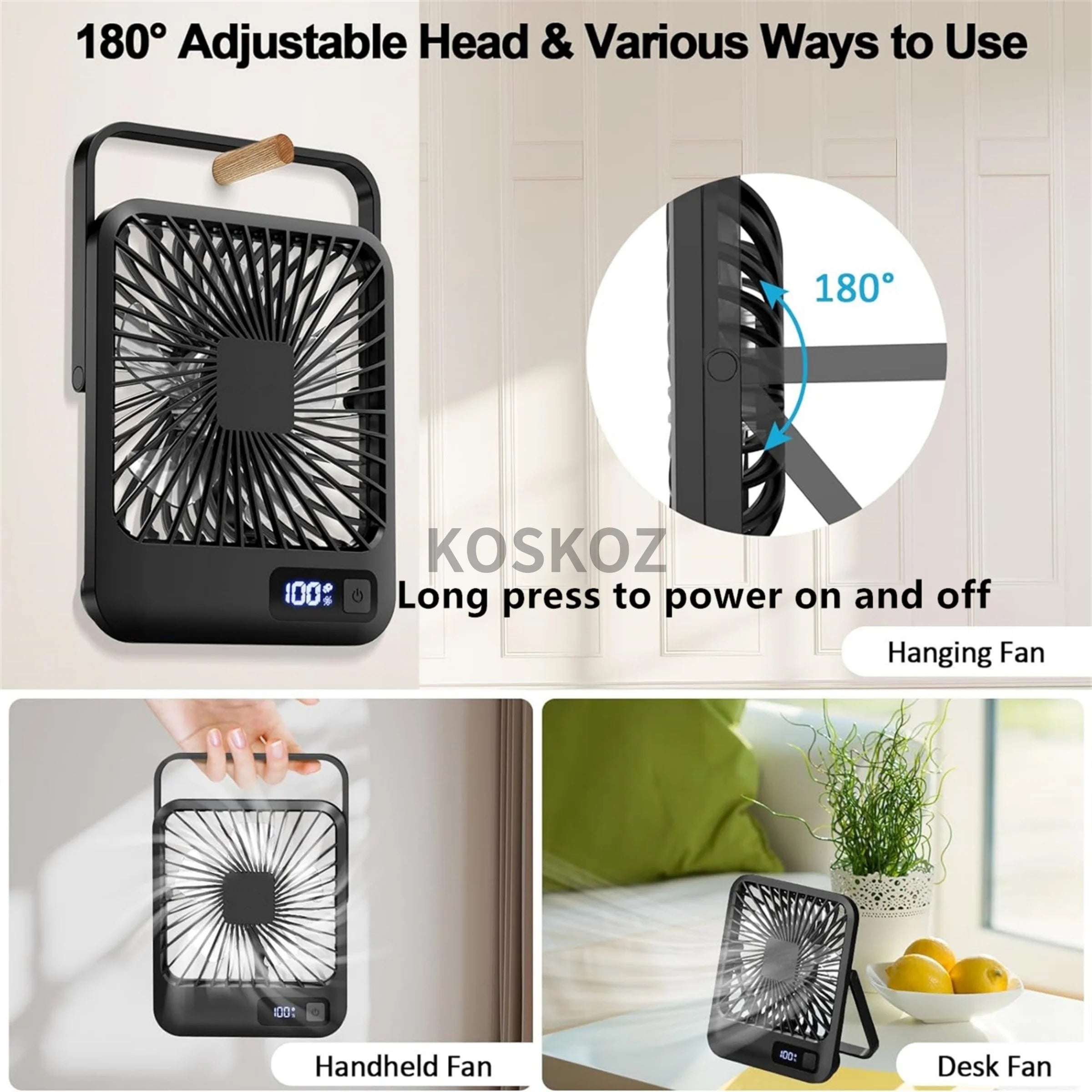 Doodad Co. Rechargeable Desk Fan — Quiet, Tilt-Adjustable, USB Portable