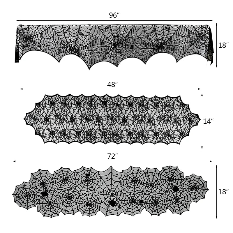 Doodad Co. Lace Skull & Spider Web Table Runner — Fireplace Mantel Scarf, Gothic Halloween Decor