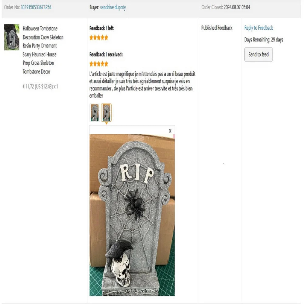 Doodad Co. Crow & Skeleton Tombstone Statue — Resin Yard Prop, Haunted House Accent