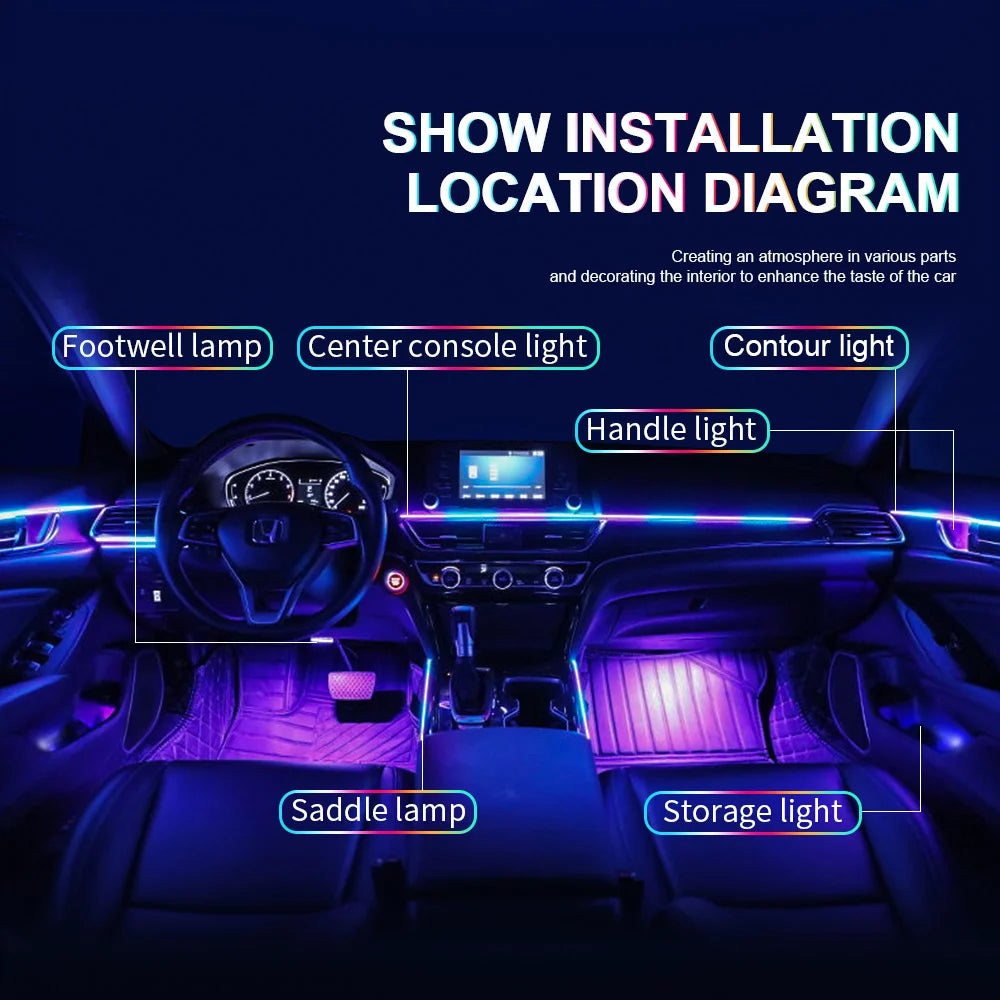 Doodad Co. RGB Car Ambient Light Strip — App-Controlled, 64-Color