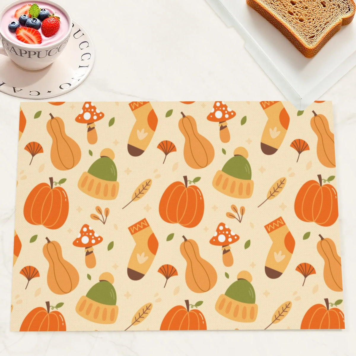 Doodad Co. Pumpkin & Fall Leaves Placemats — Set of 4, Stain-Resistant Autumn Table Decor