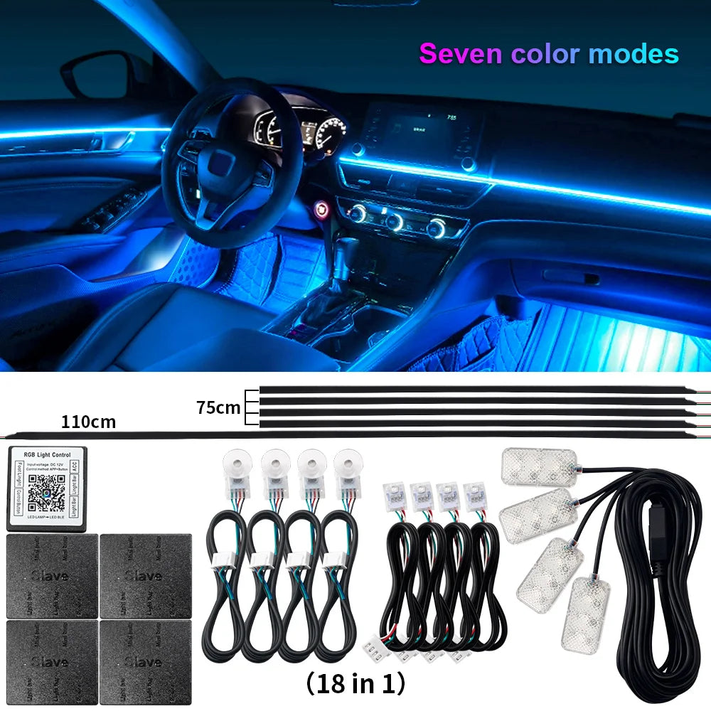 Doodad Co. RGB Car Ambient Light Strip — App-Controlled, 64-Color