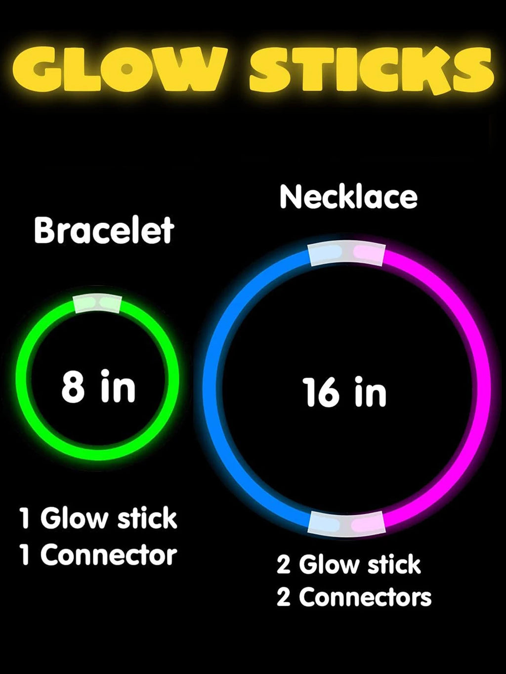 Doodad Co. Glow Stick Necklaces & Bracelets — Multicolor Neon Glow, Bulk Party Pack