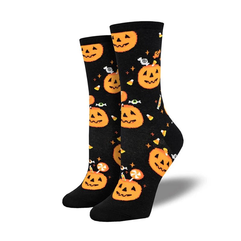 Doodad Co. Pumpkin Owl Crew Socks — Novelty Cotton, Unisex Halloween Fun
