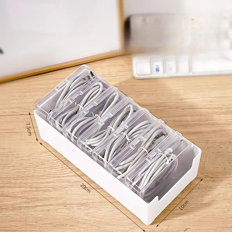 Doodad Co. Cable Storage Box — Transparent, Divided Compartments