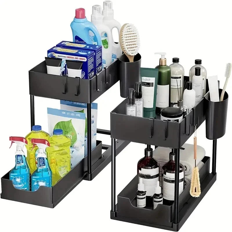 Doodad Co. Under-Sink Sliding Organizer — 2-Layer, Multipurpose Storage