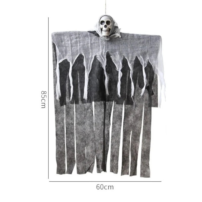 Doodad Co. Glow-in-the-Dark Hanging Ghost — Skeleton Skull Gauze Prop, Eerie Outdoor Decor