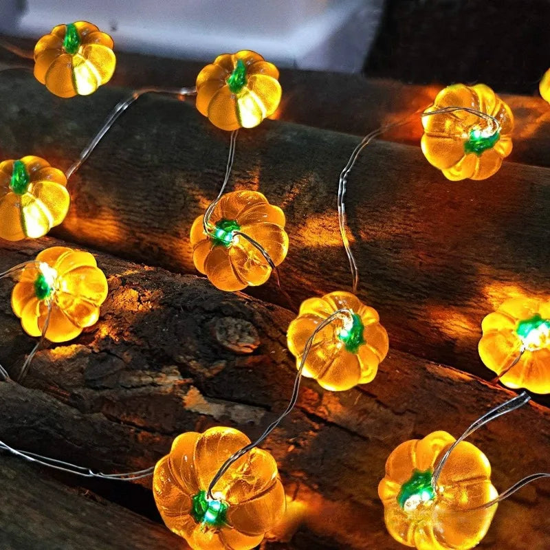 Doodad Co. Pumpkin String Lights — 10-LED Garland, Battery Powered Halloween Glow