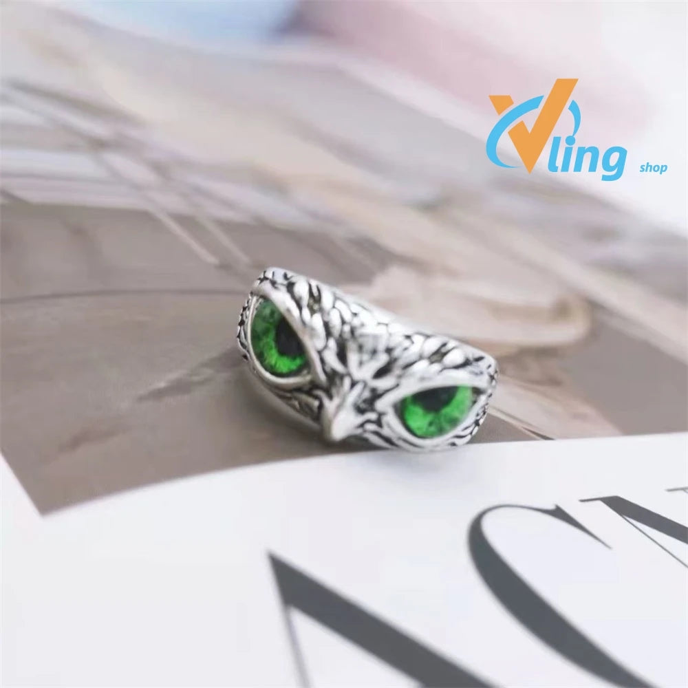 Doodad Co. Evil Eye Owl Ring — Adjustable Fit, Antique Silver Finish