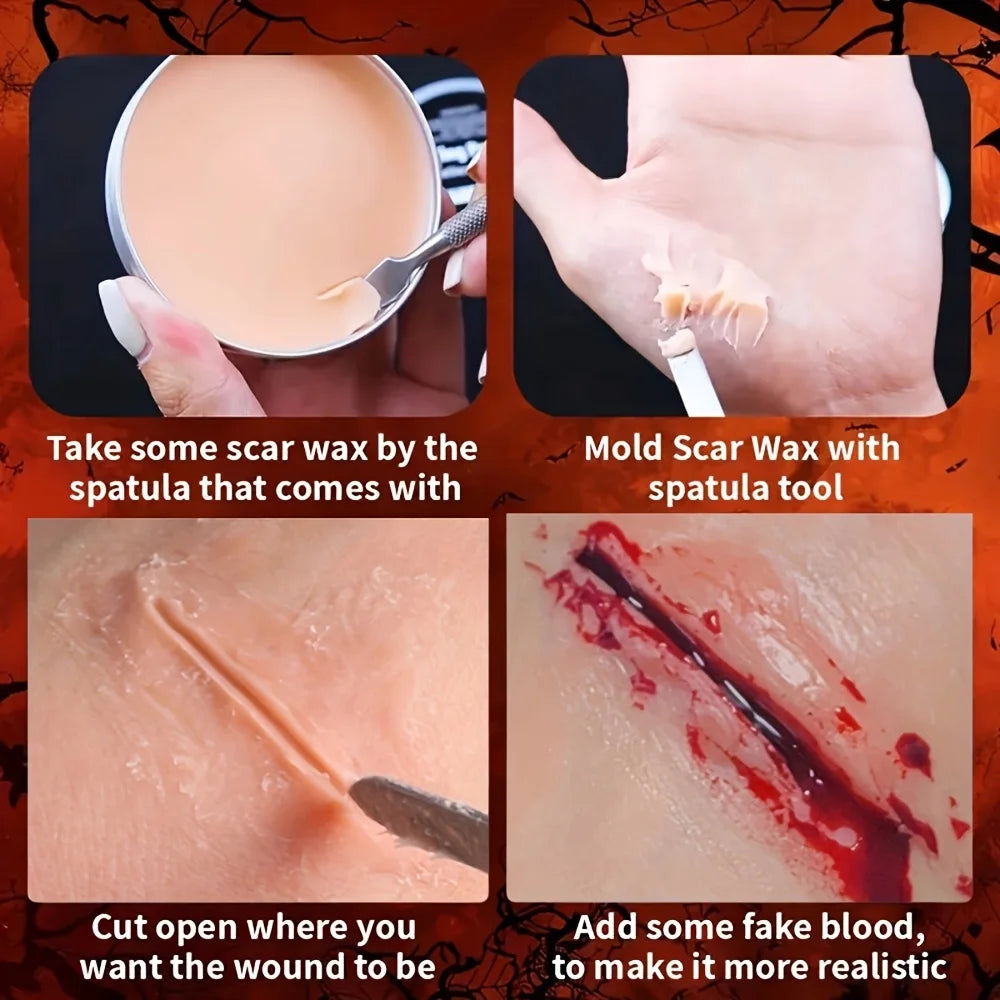 Doodad Co. Halloween SFX Makeup Kit — Scar Wax, Blood Spray & 6-Color Face Paint