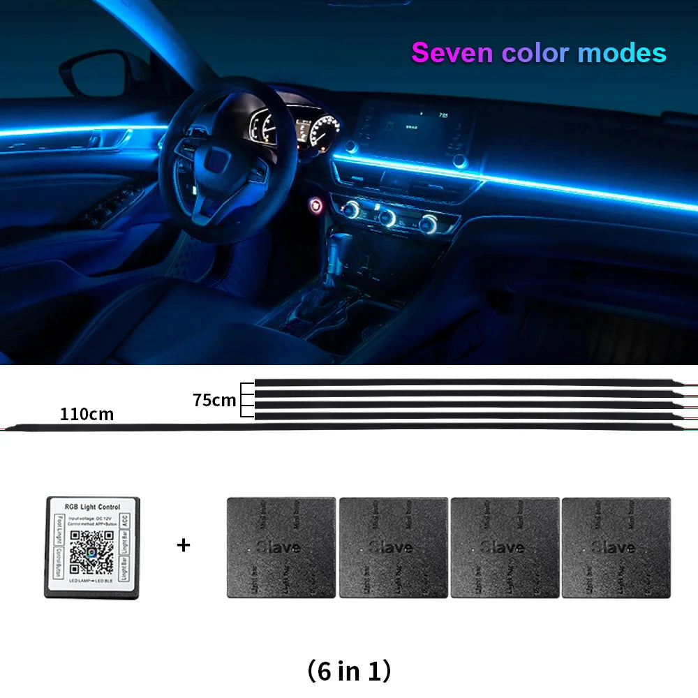 Doodad Co. RGB Car Ambient Light Strip — App-Controlled, 64-Color