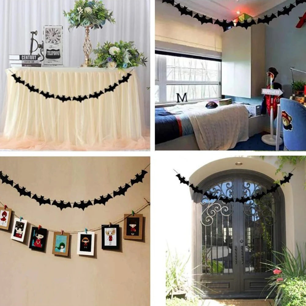 Doodad Co. Paper Bat Banner — Hanging Garland, "Happy Halloween" Flag