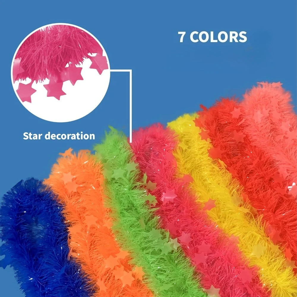 Doodad Co. Glow-in-the-Dark Tinsel Necklaces — Neon Blacklight Glow, 7-Piece Party Pack