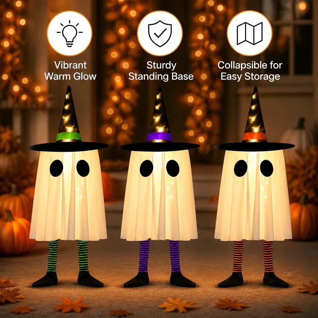 Doodad Co. Luminous Witch Ghost Lights — LED Hanging Pendant, 3-Pack