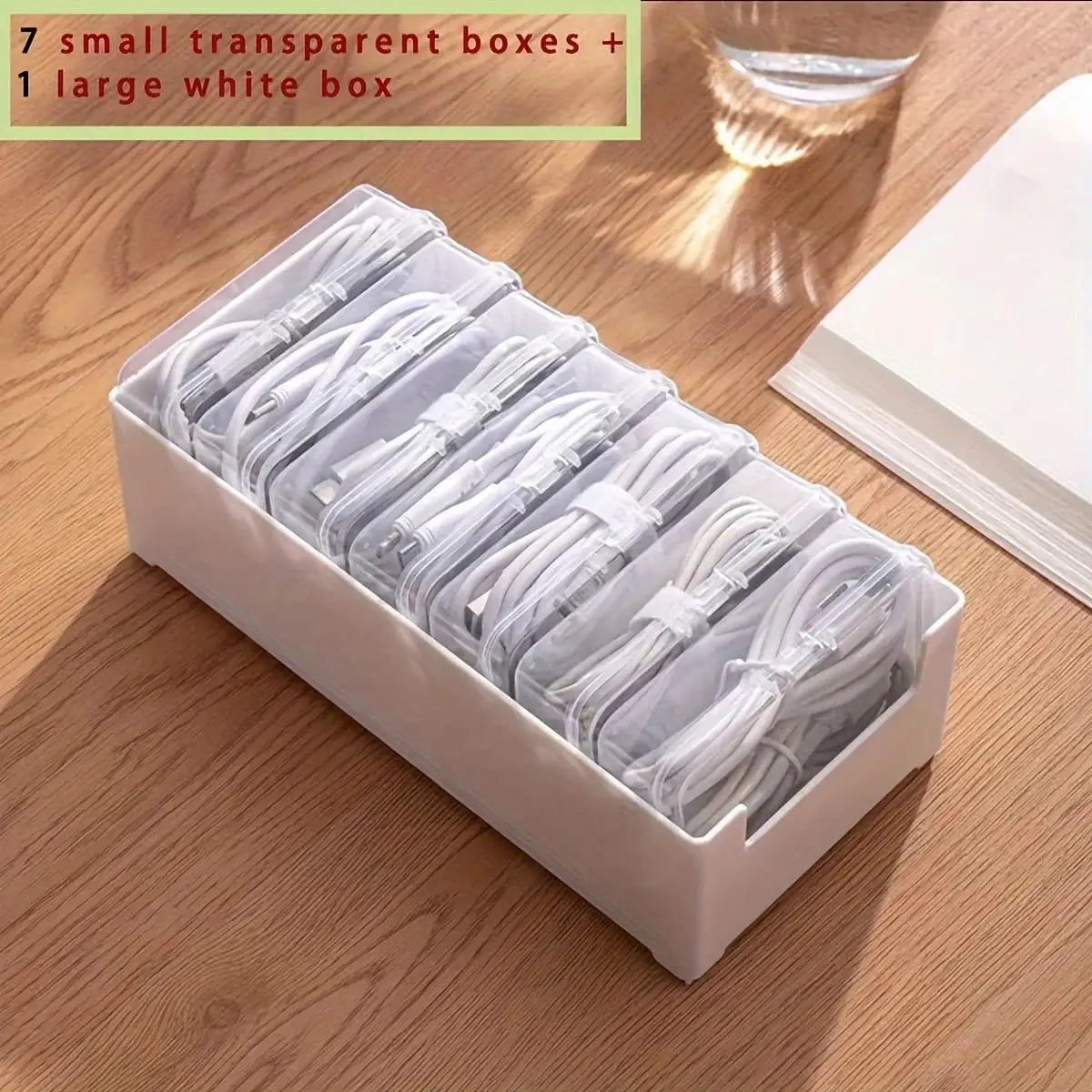 Doodad Co. Cable Storage Box — Transparent, Divided Compartments