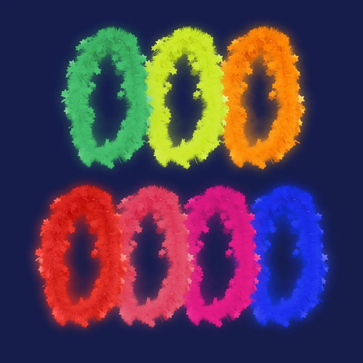 Doodad Co. Glow-in-the-Dark Tinsel Necklaces — Neon Blacklight Glow, 7-Piece Party Pack