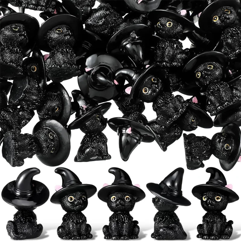 Doodad Co. Black Cat Mini Figurines — Gothic Resin, Tabletop Micro-Decor