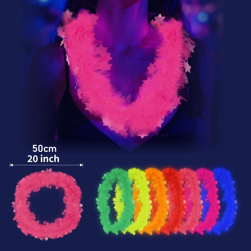 Doodad Co. Glow-in-the-Dark Tinsel Necklaces — Neon Blacklight Glow, 7-Piece Party Pack