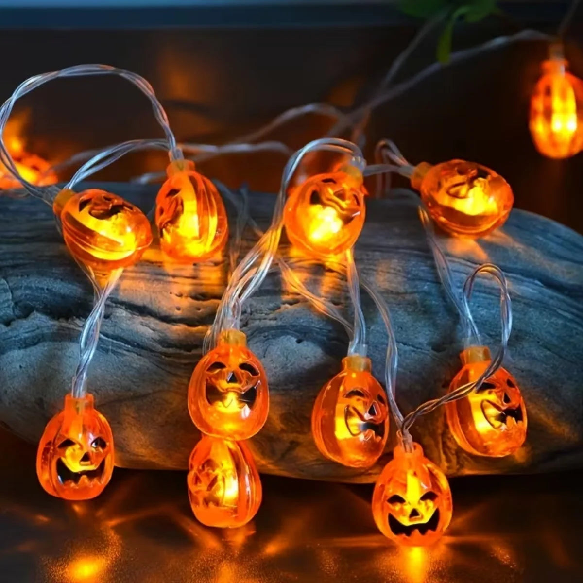 Doodad Co. Jack-O-Lantern Fairy Lights — Battery Powered, Indoor & Outdoor Halloween Glow