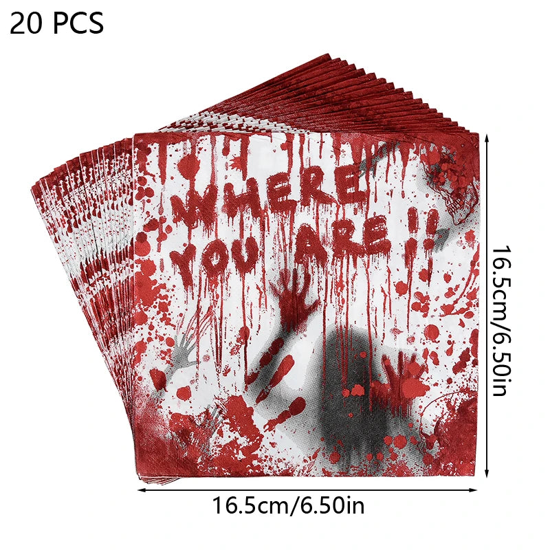 Doodad Co. Bloody Handprint Party Tableware — Plates, Cups & Popcorn Boxes