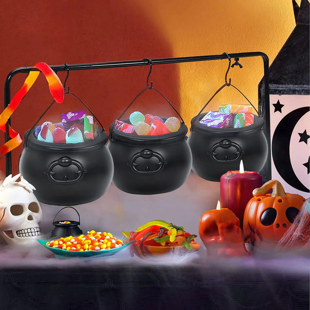 Doodad Co. Cauldron Candy Bowl — Iron Rack Stand, Trick-or-Treat Ready