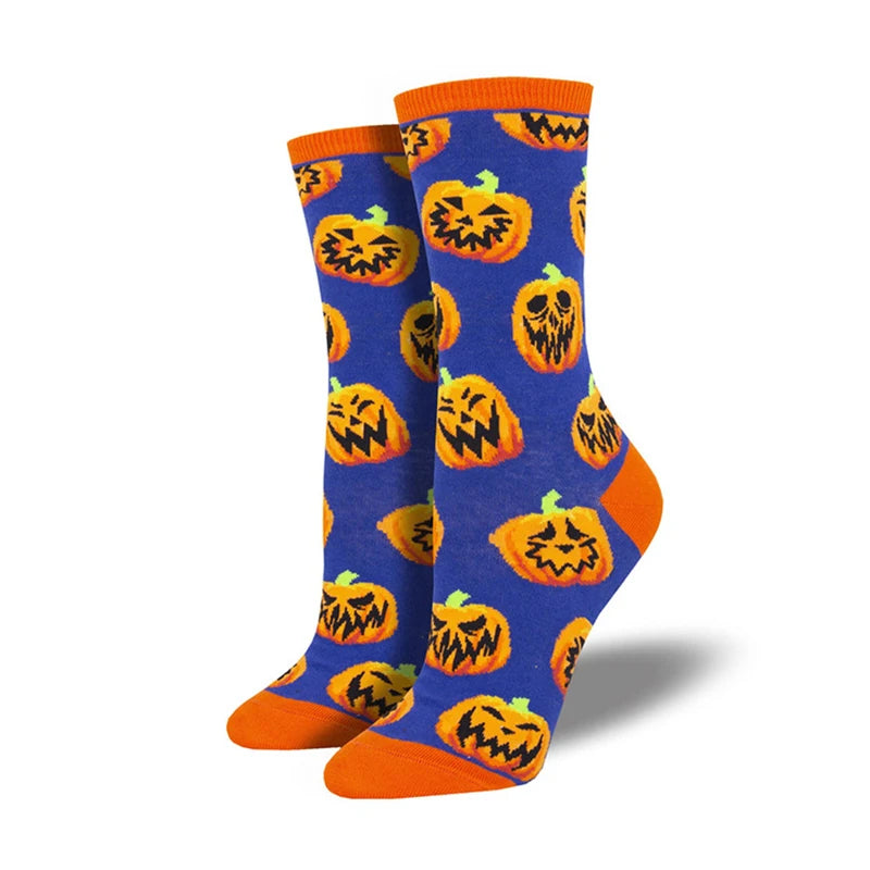 Doodad Co. Pumpkin Owl Crew Socks — Novelty Cotton, Unisex Halloween Fun
