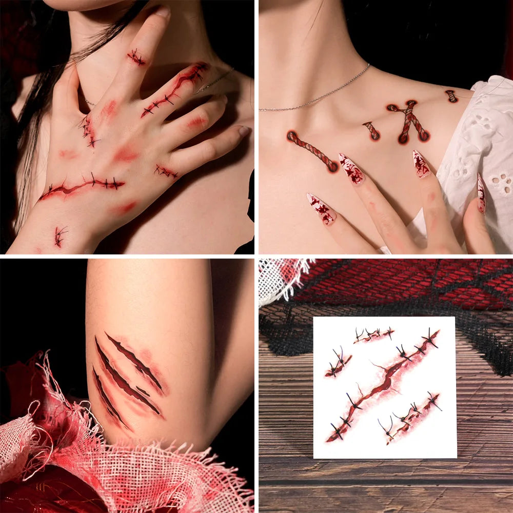 Doodad Co. Bloody Wound Tattoo Stickers — 20-Pack 3D Scars, Easy Apply & Remove