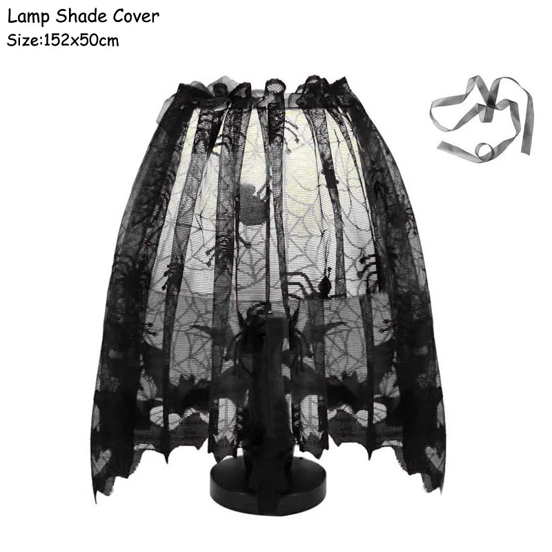 Doodad Co. Lace Skull & Spider Web Table Runner — Fireplace Mantel Scarf, Gothic Halloween Decor