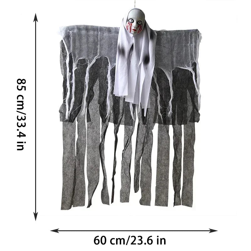Doodad Co. Hanging Gauze Ghost — Skeleton Skull Yard Prop, Haunted House Decor