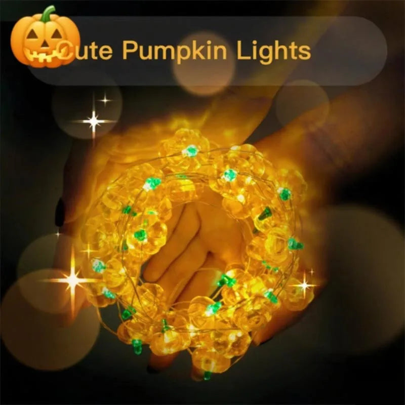 Doodad Co. Pumpkin String Lights — 10-LED Garland, Battery Powered Halloween Glow