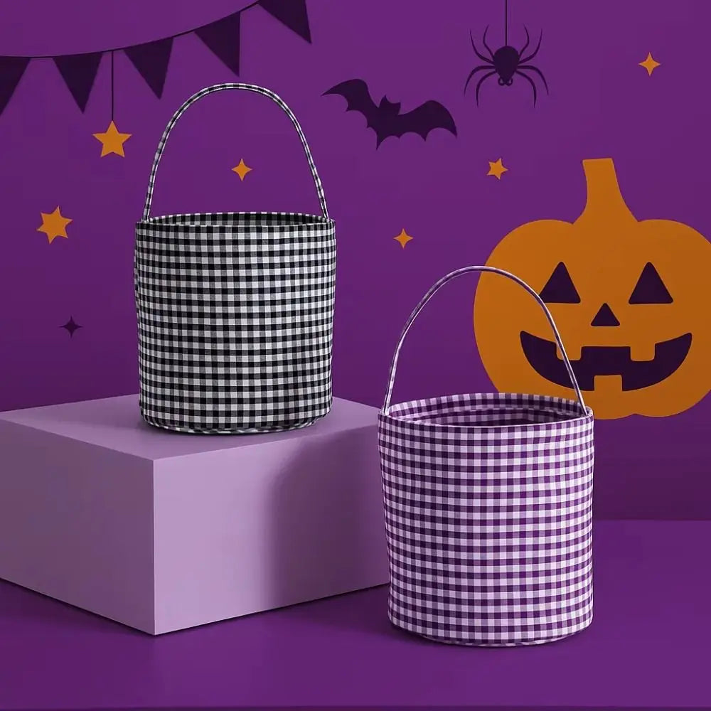 Doodad Co. Plaid Trick-or-Treat Tote — Large Capacity Candy Basket, Halloween Essential