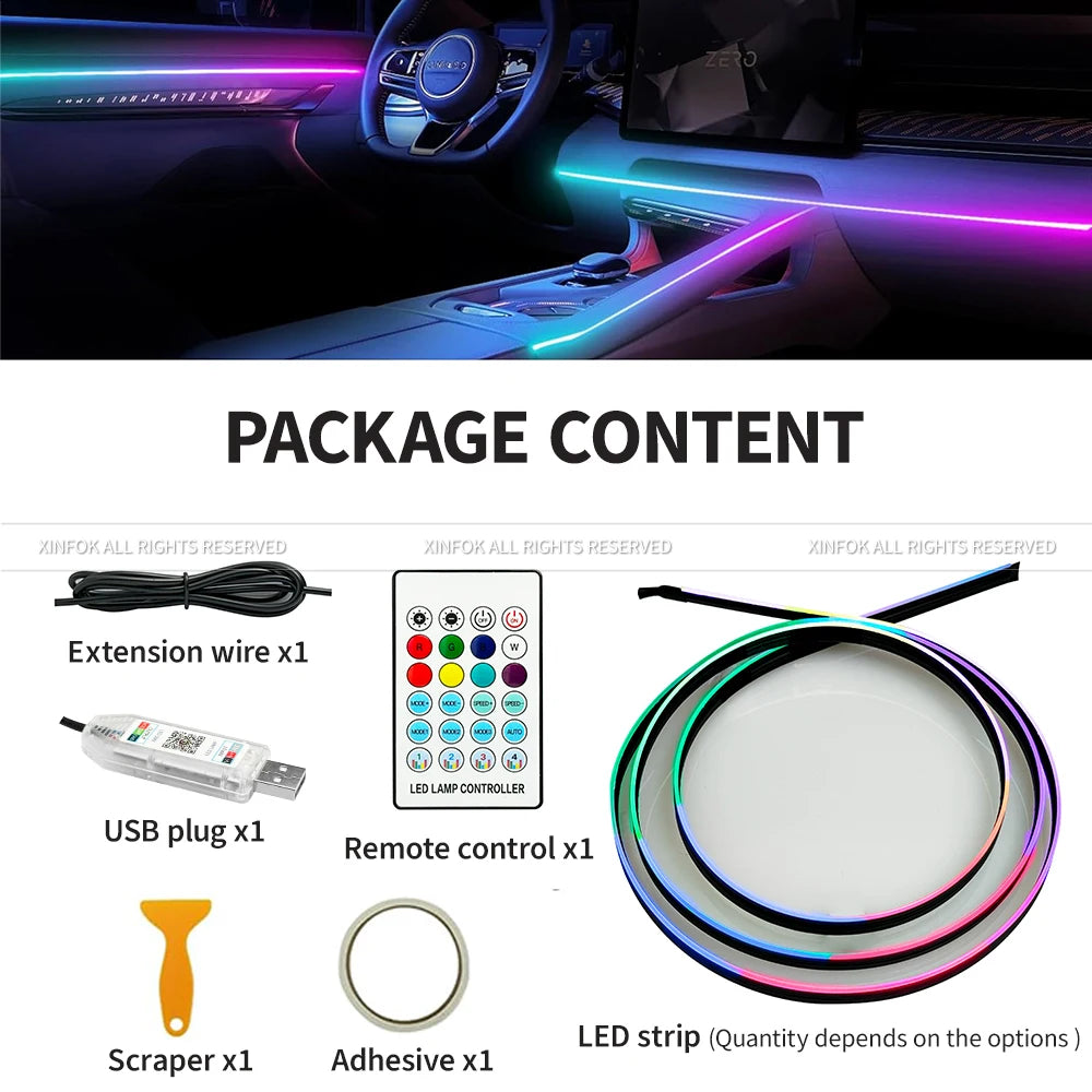 Doodad Co. Car Interior Ambient Light Kit — App-Controlled RGB Acrylic Strips