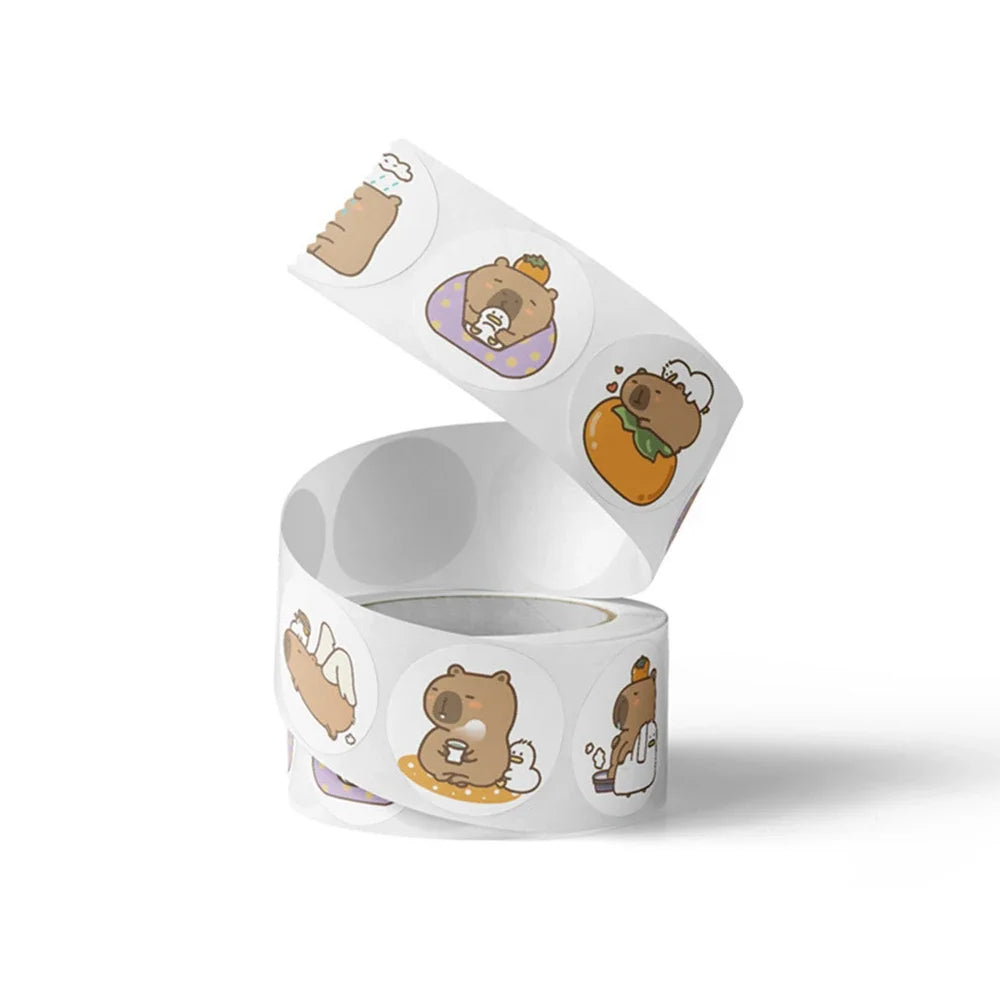 Doodad Co. Capybara Sticker Roll — Waterproof, 500-Piece Set