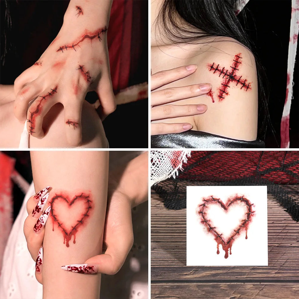 Doodad Co. Bloody Wound Tattoo Stickers — 20-Pack 3D Scars, Easy Apply & Remove
