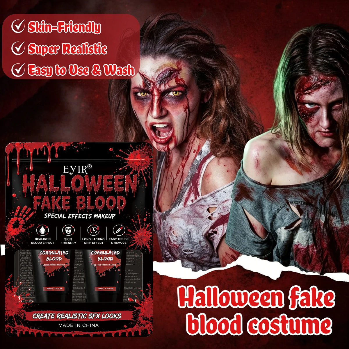 Doodad Co. Realistic SFX Blood Gel — 2-Pack Costume Makeup, Zombie & Vampire Ready