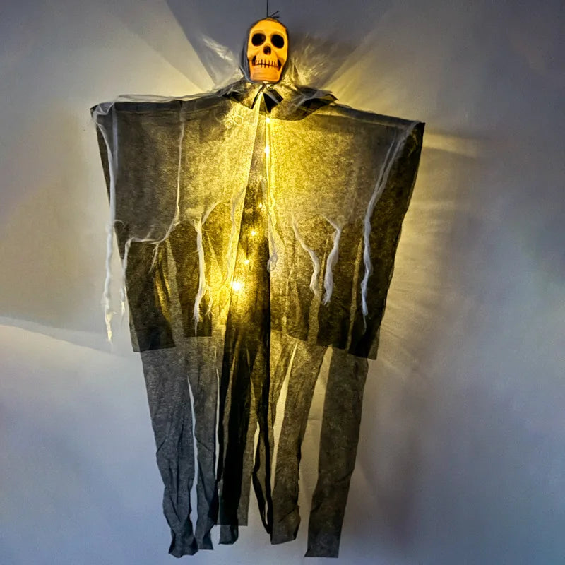 Doodad Co. Glow-in-the-Dark Hanging Ghost — Skeleton Skull Gauze Prop, Eerie Outdoor Decor