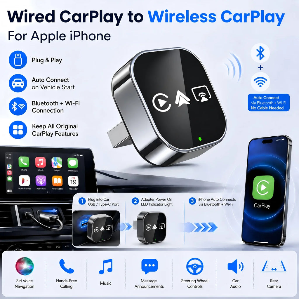 Doodad Co. 4-in-1 Wireless CarPlay Adapter — Instant Wired-to-Wireless Upgrade