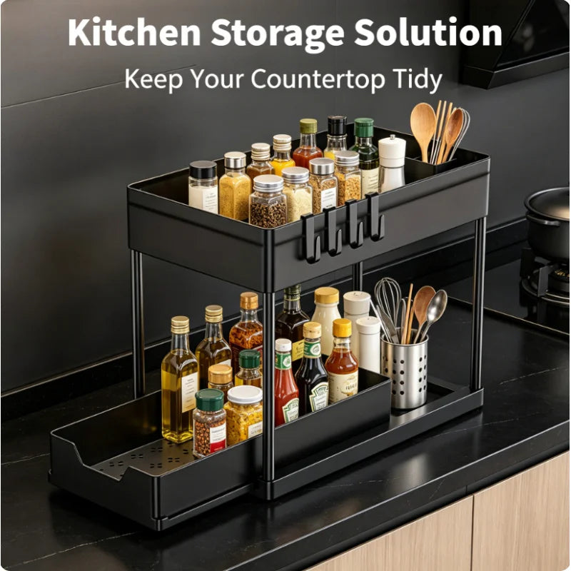 Doodad Co. Under-Sink Sliding Organizer — 2-Layer, Multipurpose Storage