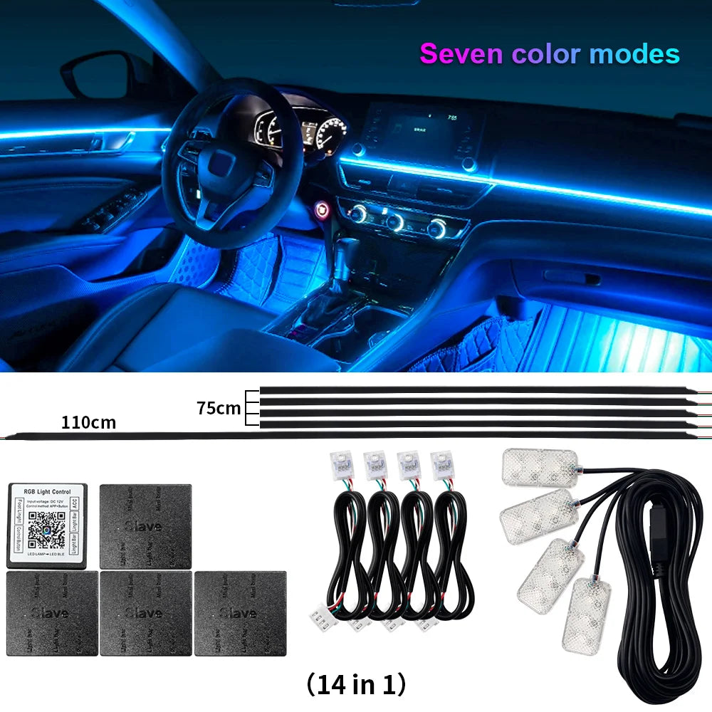 Doodad Co. RGB Car Ambient Light Strip — App-Controlled, 64-Color
