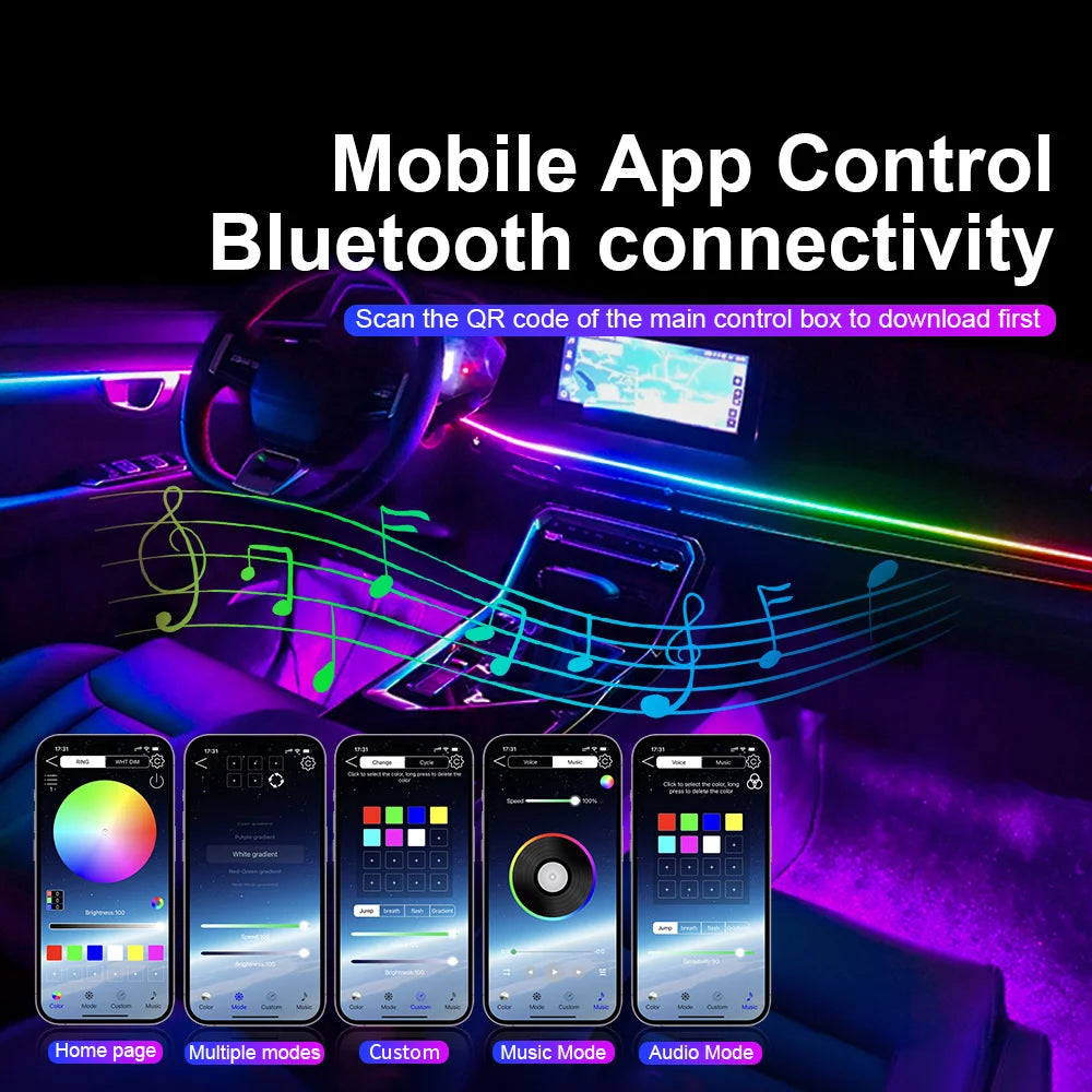 Doodad Co. RGB Car Ambient Light Strip — App-Controlled, 64-Color