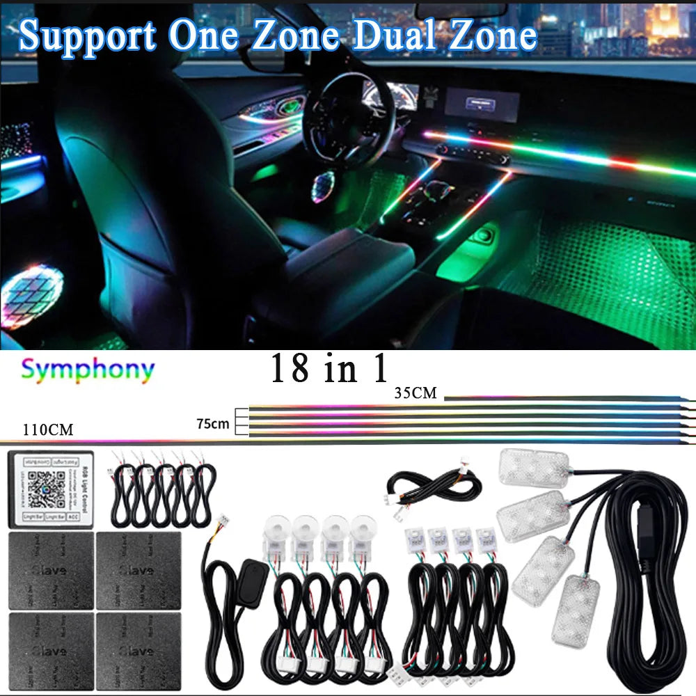 Doodad Co. RGB Car Ambient Light Strip — App-Controlled, 64-Color