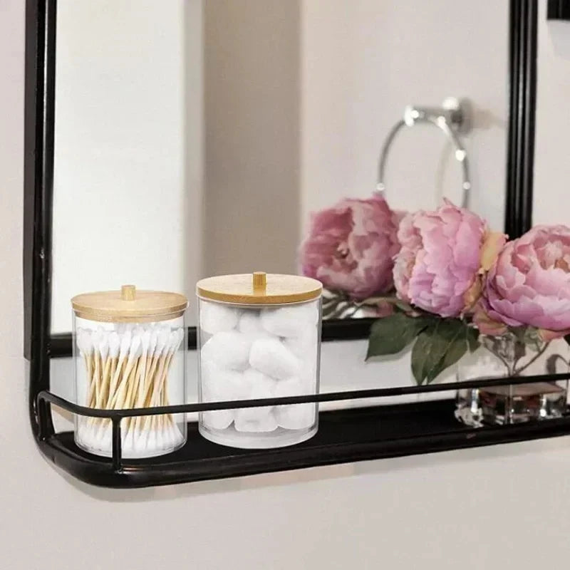 Doodad Co. Acrylic Cotton Pad Organizer — Bamboo Lid, Bathroom Storage