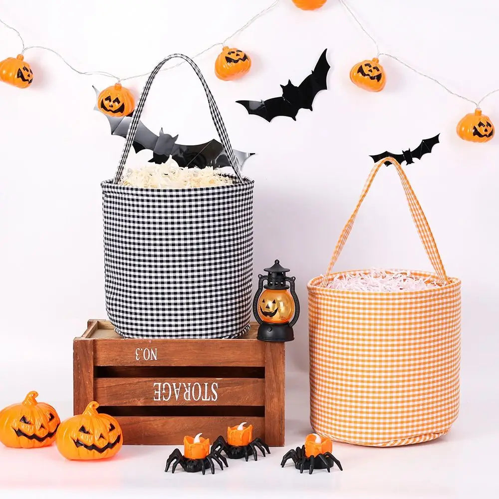Doodad Co. Plaid Trick-or-Treat Tote — Large Capacity Candy Basket, Halloween Essential