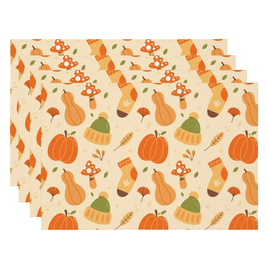 Doodad Co. Pumpkin & Fall Leaves Placemats — Set of 4, Stain-Resistant Autumn Table Decor