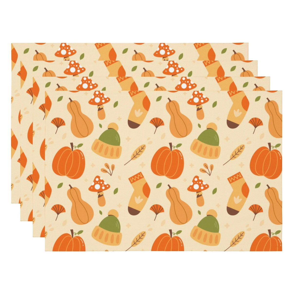 Doodad Co. Pumpkin & Fall Leaves Placemats — Set of 4, Stain-Resistant Autumn Table Decor