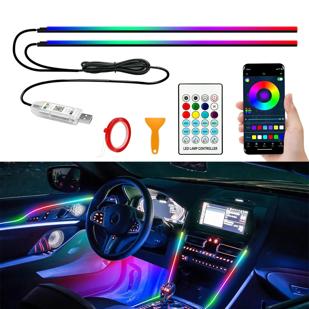 Doodad Co. Car Interior Ambient Light Kit — App-Controlled RGB Acrylic Strips